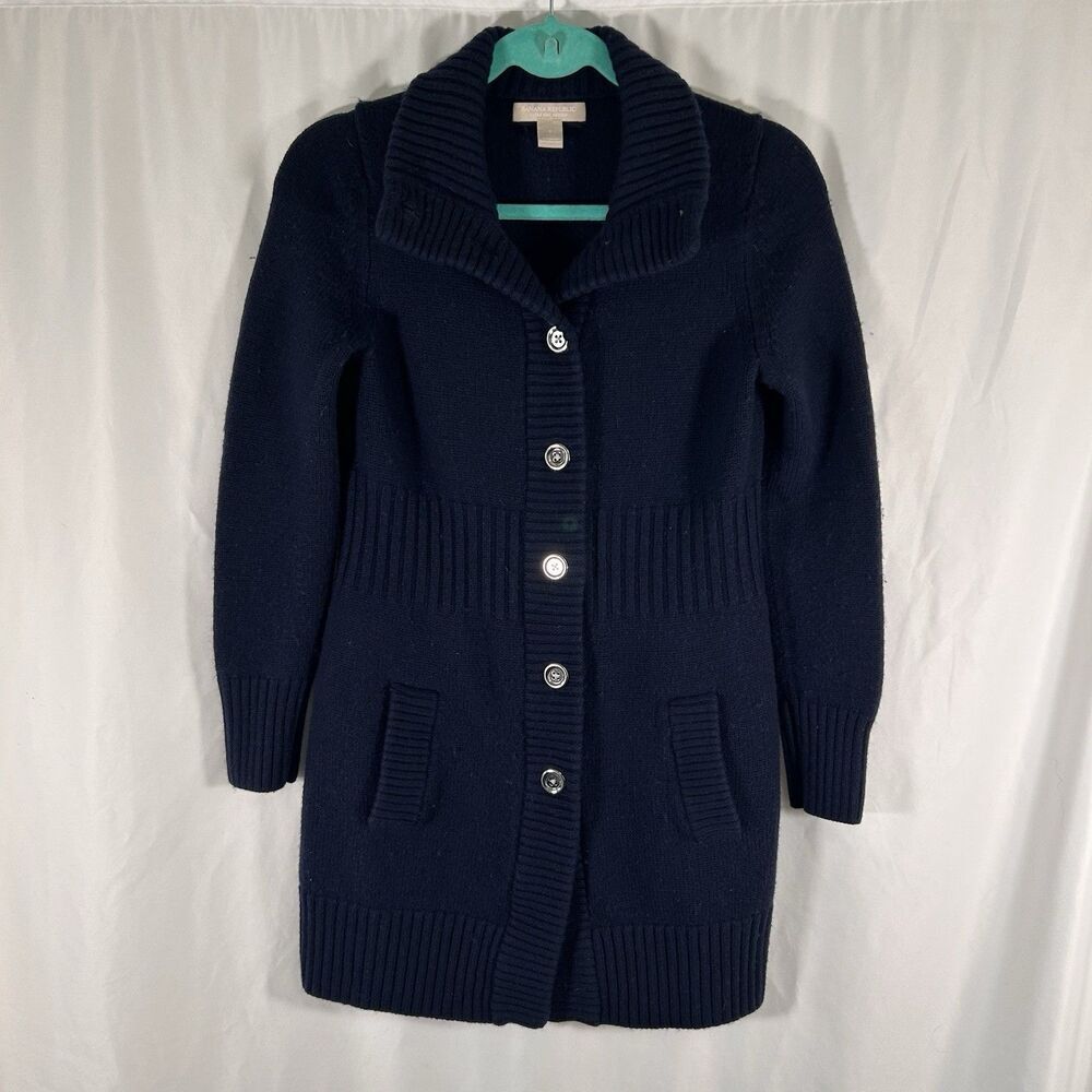 Banana Republic Extra Fine Merino Wool Jacket Women's Small Blue Button Up